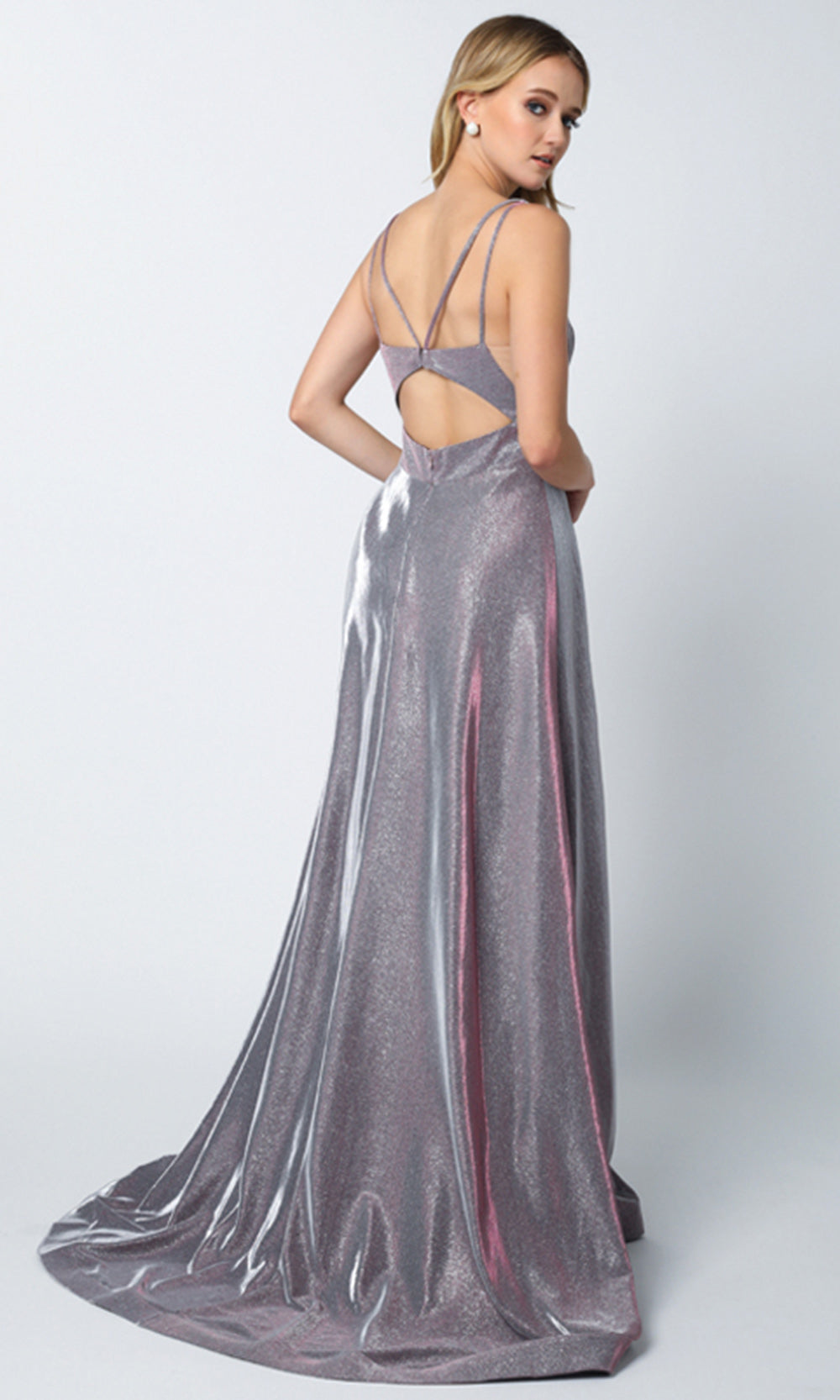 Juliet Dresses 208 - Glitter Crepe Plunging V-Neck Gown Formal Gowns