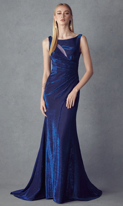 Juliet Dresses 218 - Sleeveless Ruched Metallic Gown Formal Gowns