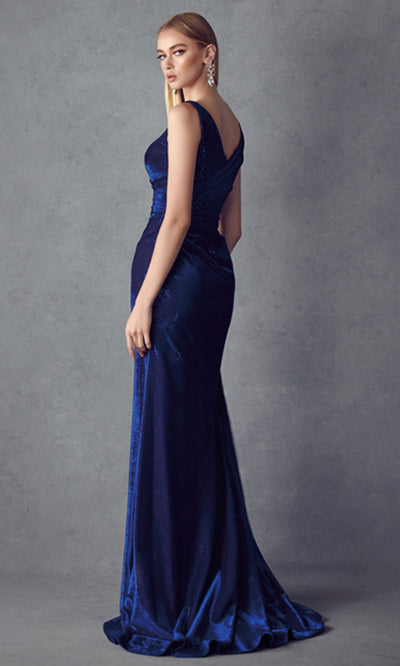 Juliet Dresses 218 - Sleeveless Ruched Metallic Gown Formal Gowns