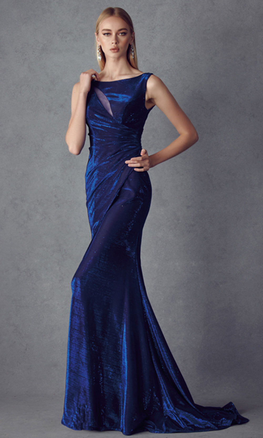 Juliet Dresses 218 - Sleeveless Ruched Metallic Gown Formal Gowns