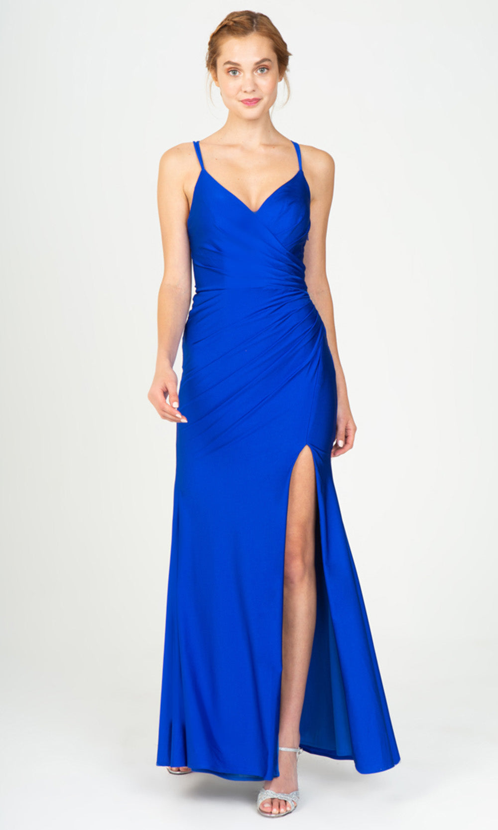 Eureka Fashion 9333 - Surplice V-Neck Evening Dress with Double Straps Evening Dresses in Blue  