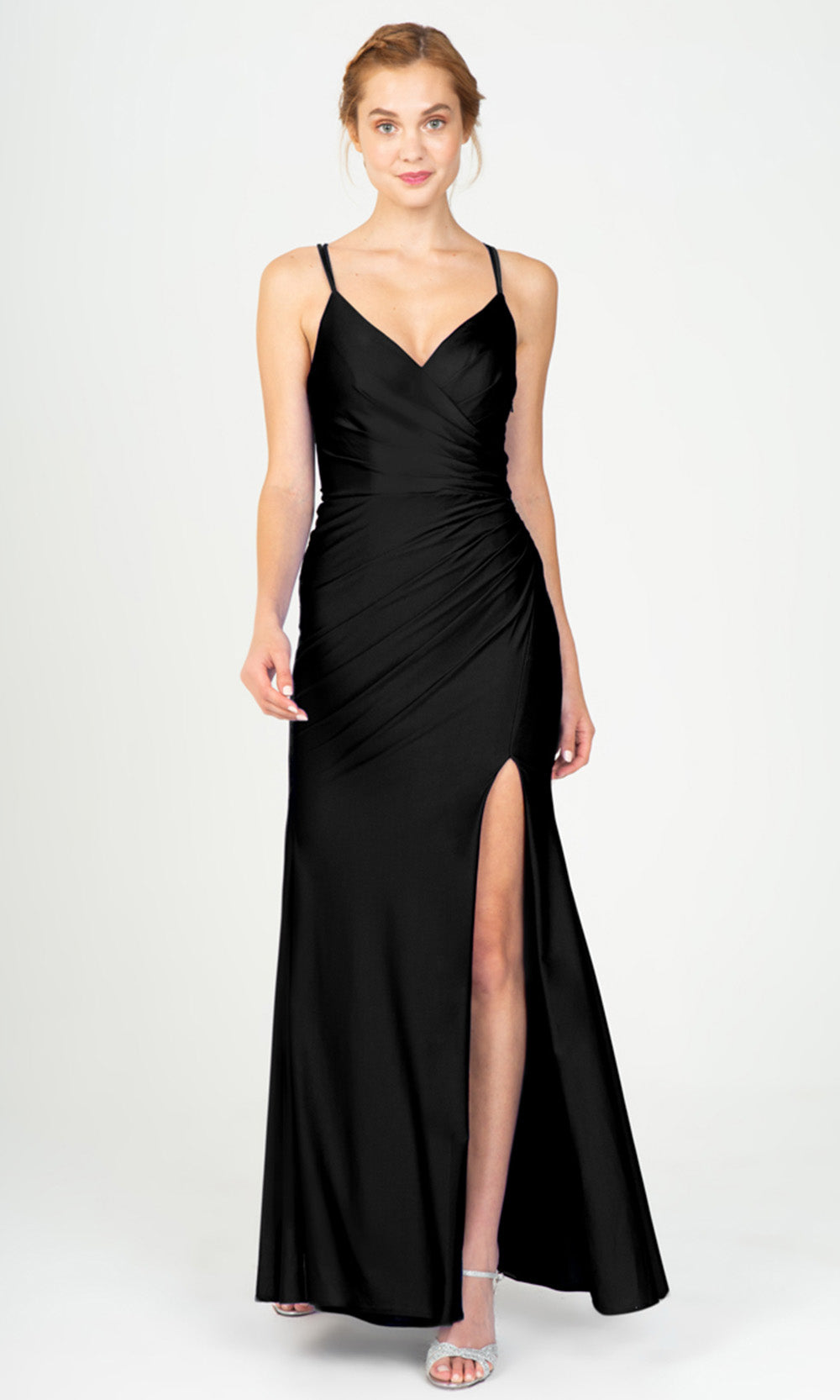 Eureka Fashion 9333 - Surplice V-Neck Evening Dress with Double Straps Evening Dresses in Black  