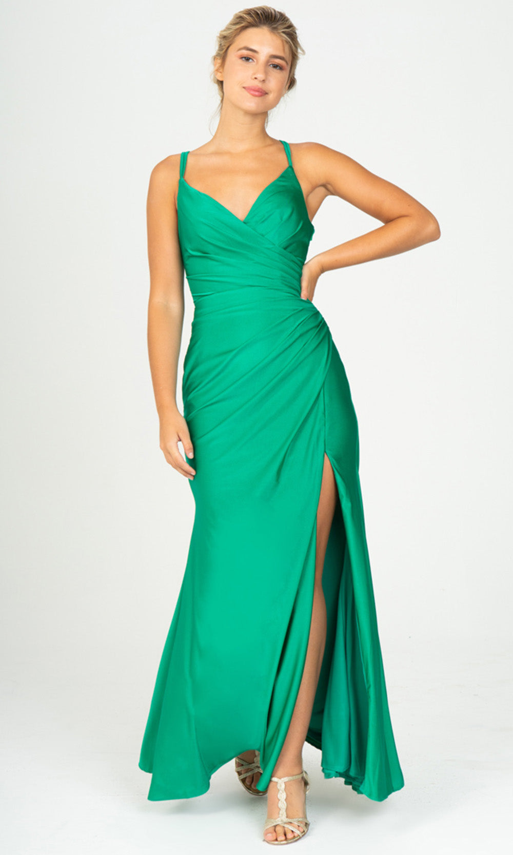 Eureka Fashion 9333 - Surplice V-Neck Evening Dress with Double Straps Evening Dresses in Green  