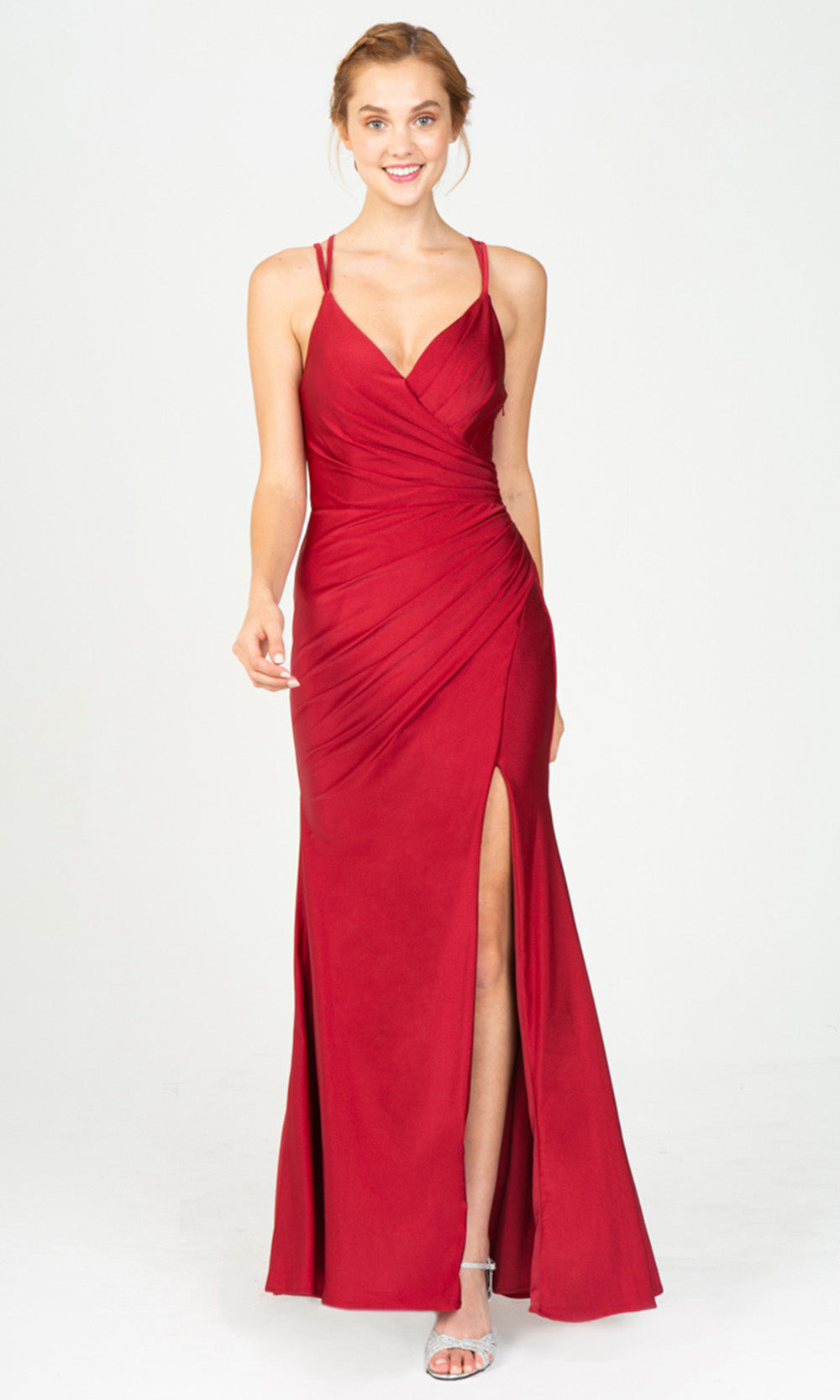 Eureka Fashion 9333 - Surplice V-Neck Evening Dress with Double Straps Evening Dresses in Red  