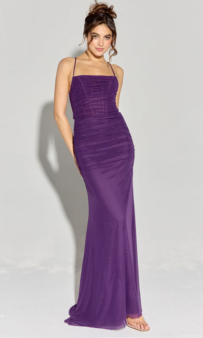 Eureka Fashion EK177 - Lace-Up Back Ruched Sheath Gown Prom Dresses
