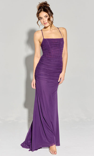 Eureka Fashion EK177 - Lace-Up Back Ruched Sheath Gown Prom Dresses