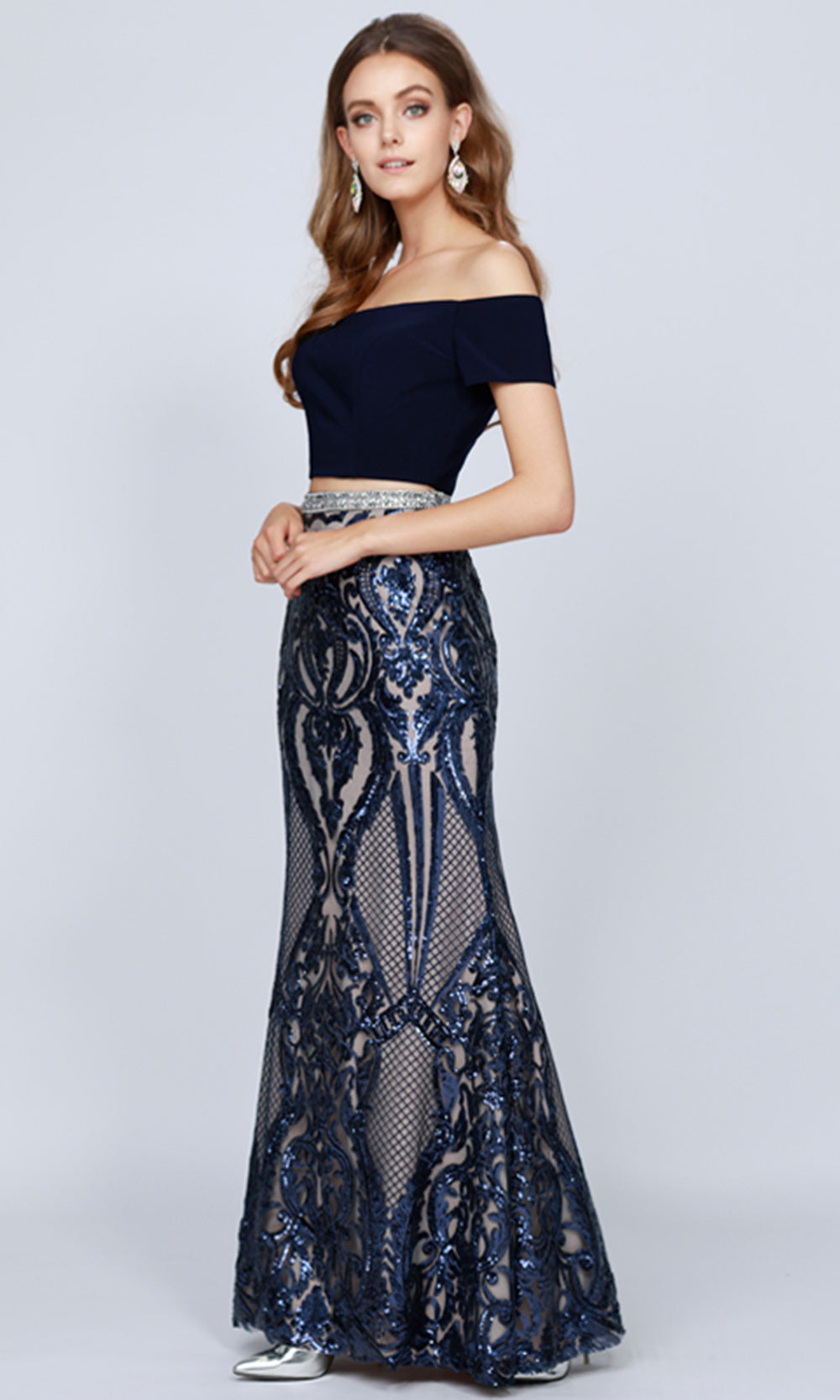 Juliet Dresses 663 - Sequin Skirt Short Sleeve Gown Formal Gowns