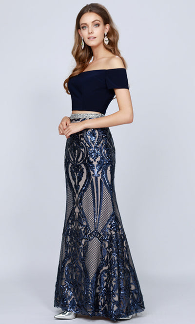 Juliet Dresses 663 - Sequin Skirt Short Sleeve Gown Formal Gowns