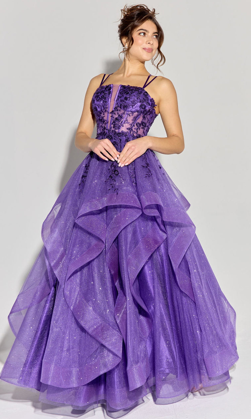 Eureka Fashion EK157 - Floral Applique Sleeveless Layered Gown Ball Gowns in Purple  