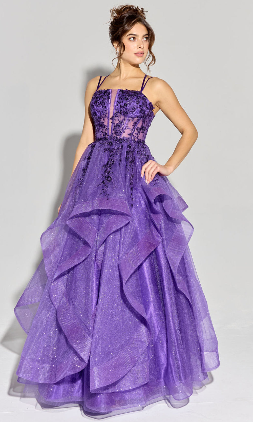 Eureka Fashion EK157 - Floral Applique Sleeveless Layered Gown Ball Gowns in Purple  
