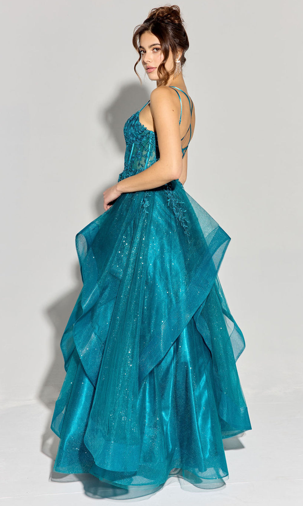 Eureka Fashion EK157 - Floral Applique Sleeveless Layered Gown Ball Gowns in Teal  