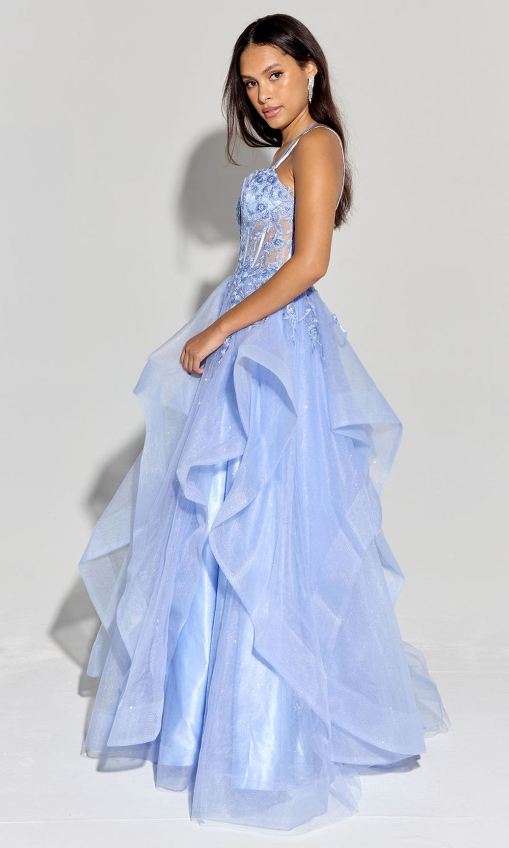 Eureka Fashion EK157 - Floral Applique Sleeveless Layered Gown Ball Gowns in Periwinkle  