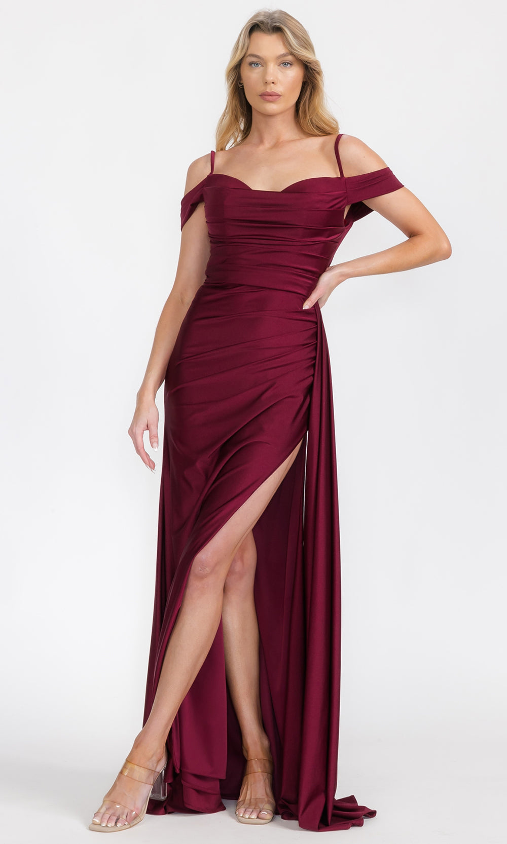 Eureka Fashion EK117 - Soft Ruched Cowl Neck Evening Gown Prom Dresses
