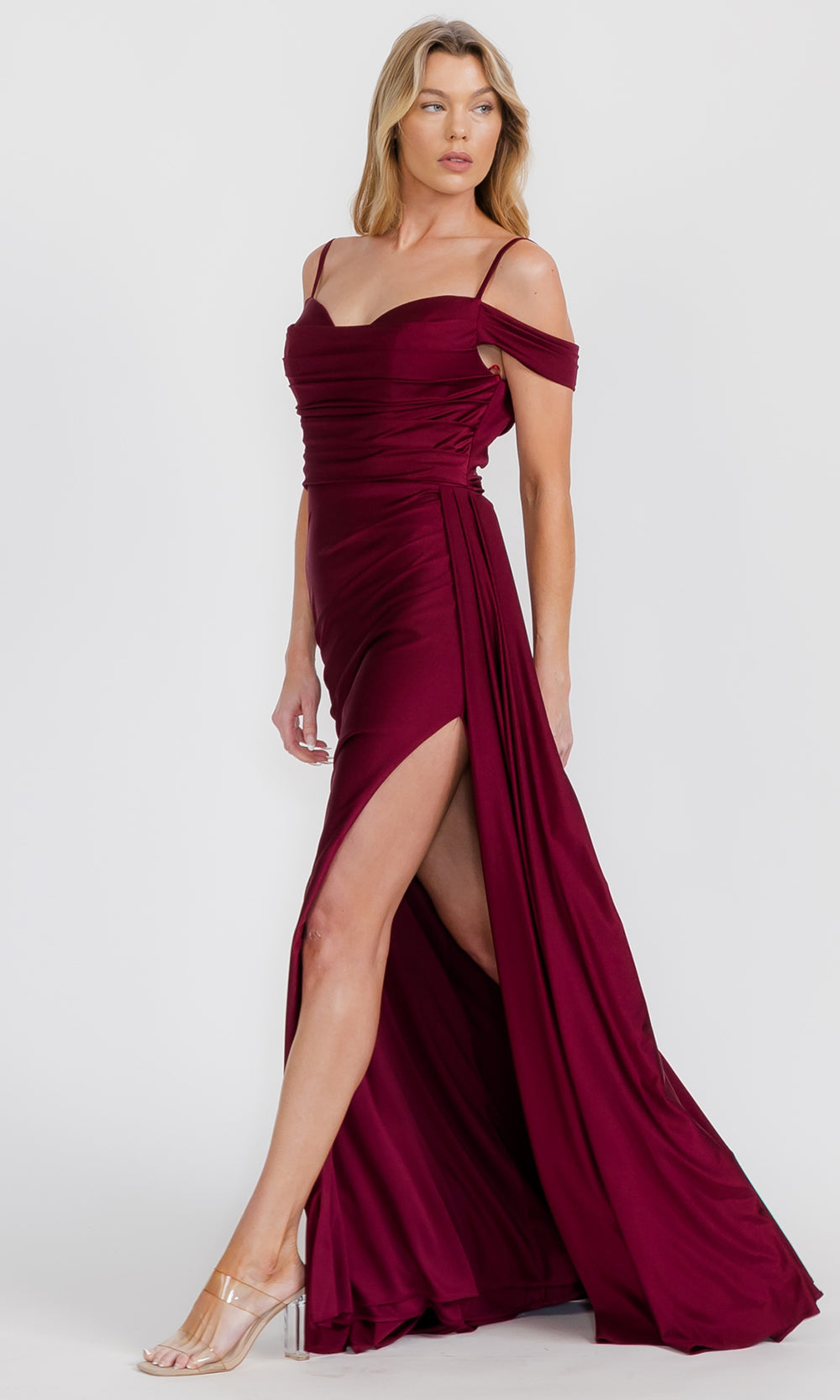 Eureka Fashion EK117 - Soft Ruched Cowl Neck Evening Gown Prom Dresses