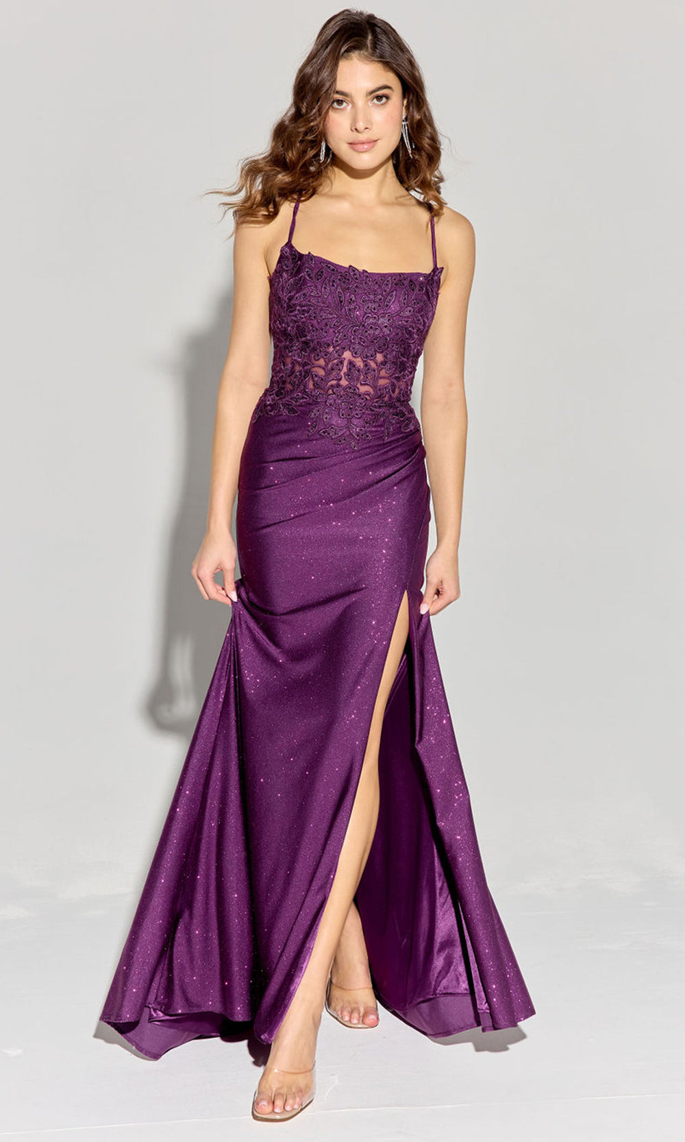 Eureka Fashion EK129 - Lace Appliqued Strappy Back Gown Prom Dresses