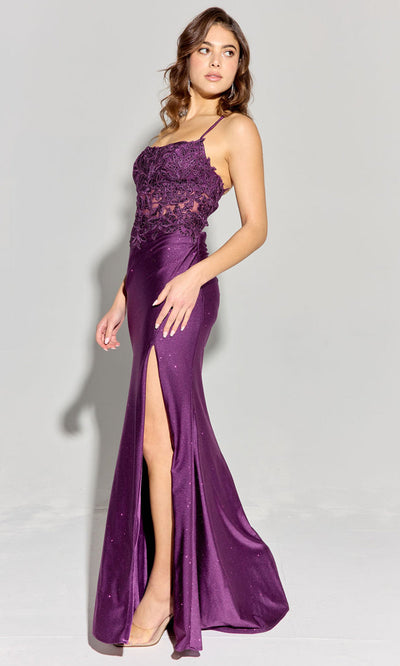 Eureka Fashion EK129 - Lace Appliqued Strappy Back Gown Prom Dresses