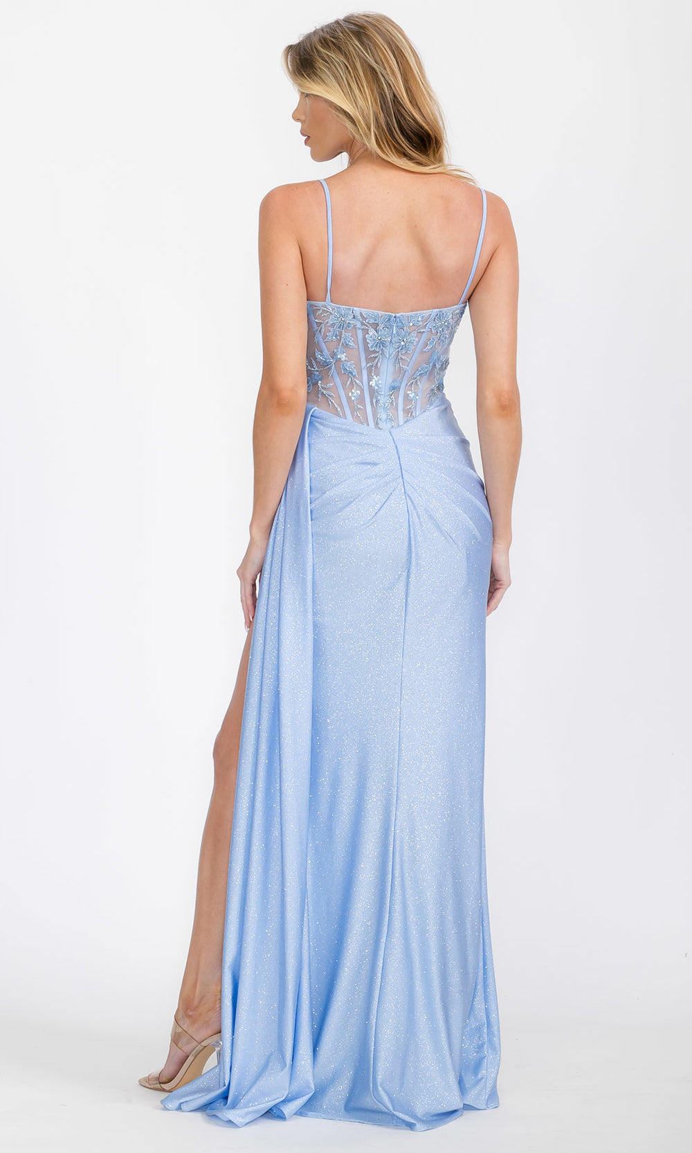 Eureka Fashion EK166 - Glitter Jersey Sleeveless Ruched Prom Gown Prom Dresses