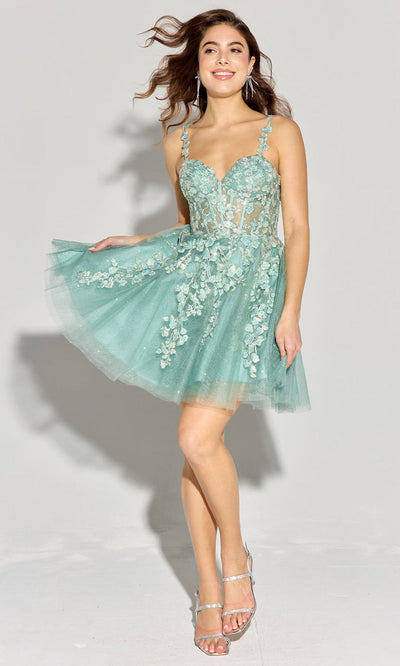 Eureka Fashion EK152 - Floral Applique A-Line Sleeveless Dress Cocktail Dresses