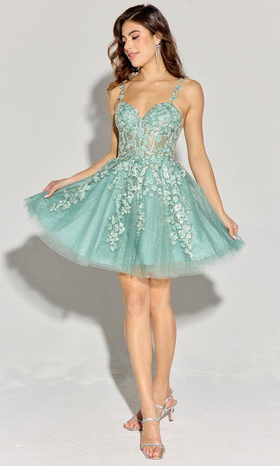 Eureka Fashion EK152 - Floral Applique A-Line Sleeveless Dress Cocktail Dresses