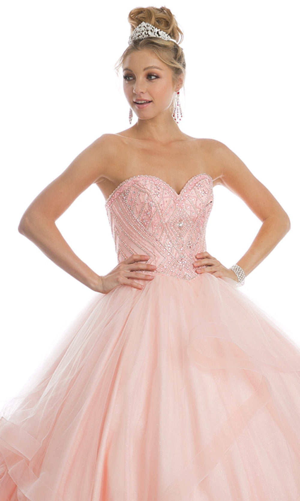 Juliet Dresses 1424 - Beaded Bodice Tiered Evening Gown Ball Gowns