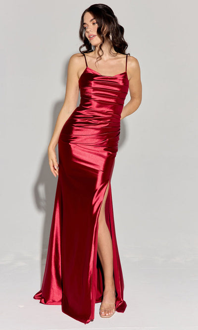 Eureka Fashion EK108 - Ruched Slit Sleeveless Long Gown Prom Dresses