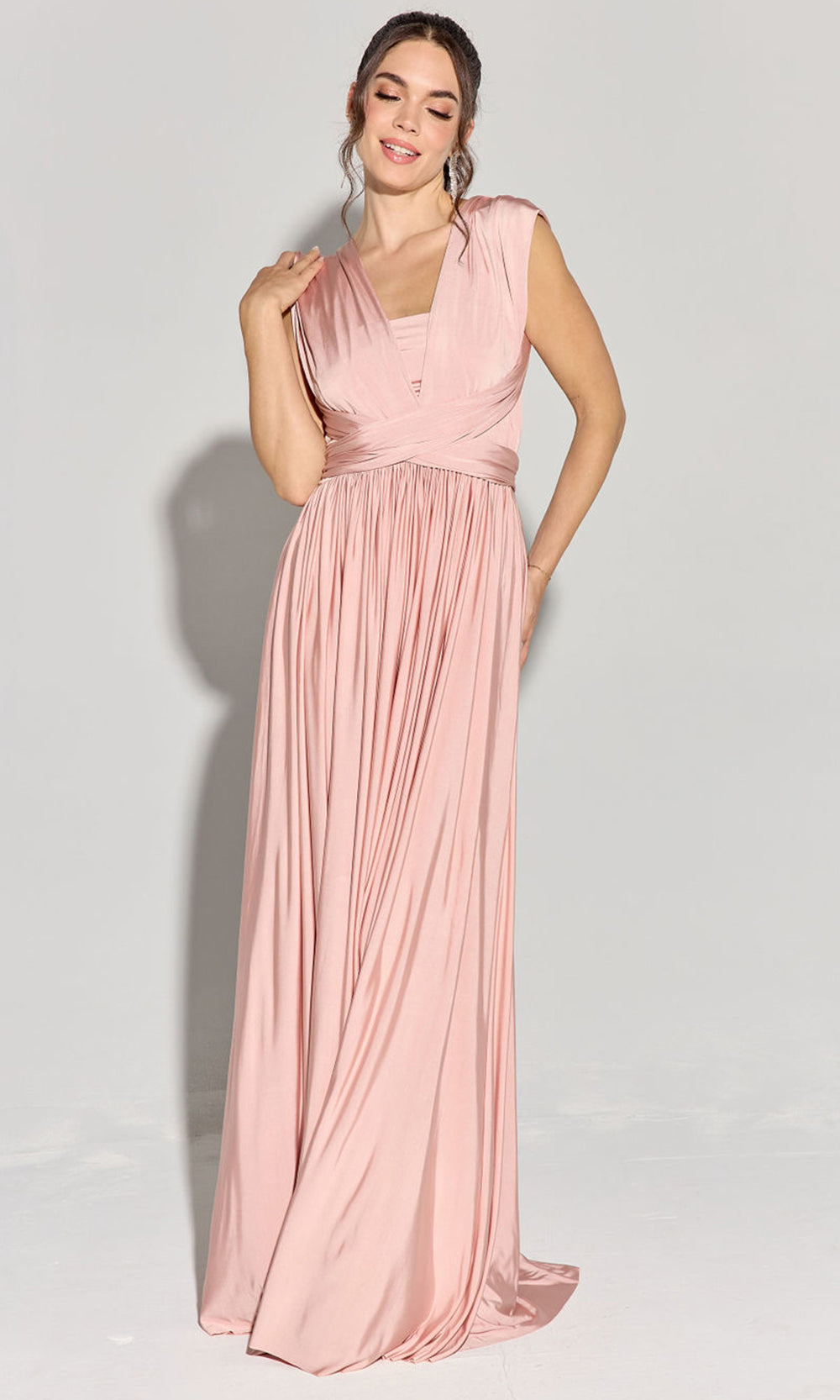 Eureka Fashion EK145 - Long Convertible Jersey Satin Gown Formal Gowns