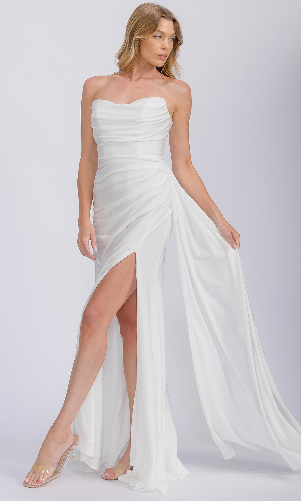 Eureka Fashion EK178 - Strapless Sheath Evening Dress with Slit Evening Dresses in White  