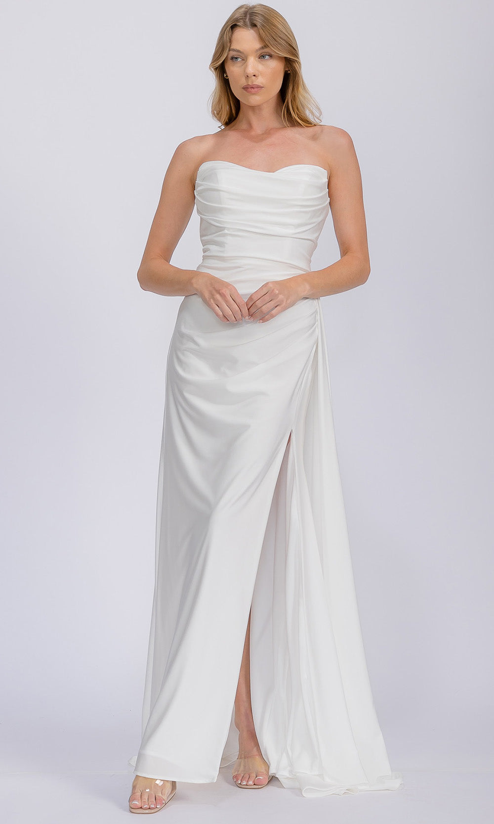 Eureka Fashion EK178 - Strapless Sheath Evening Dress with Slit Evening Dresses in White  