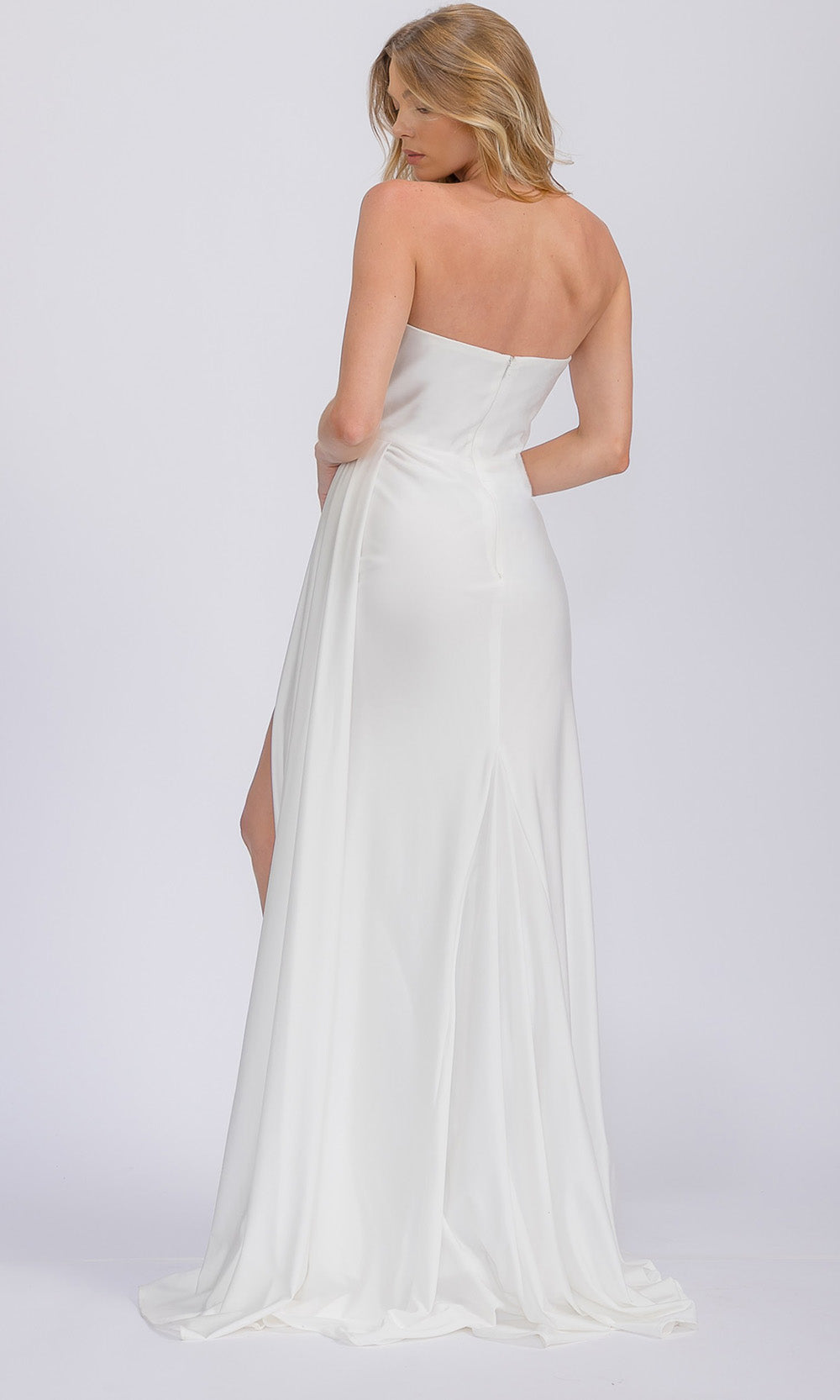 Eureka Fashion EK178 - Strapless Sheath Evening Dress with Slit Evening Dresses in White  