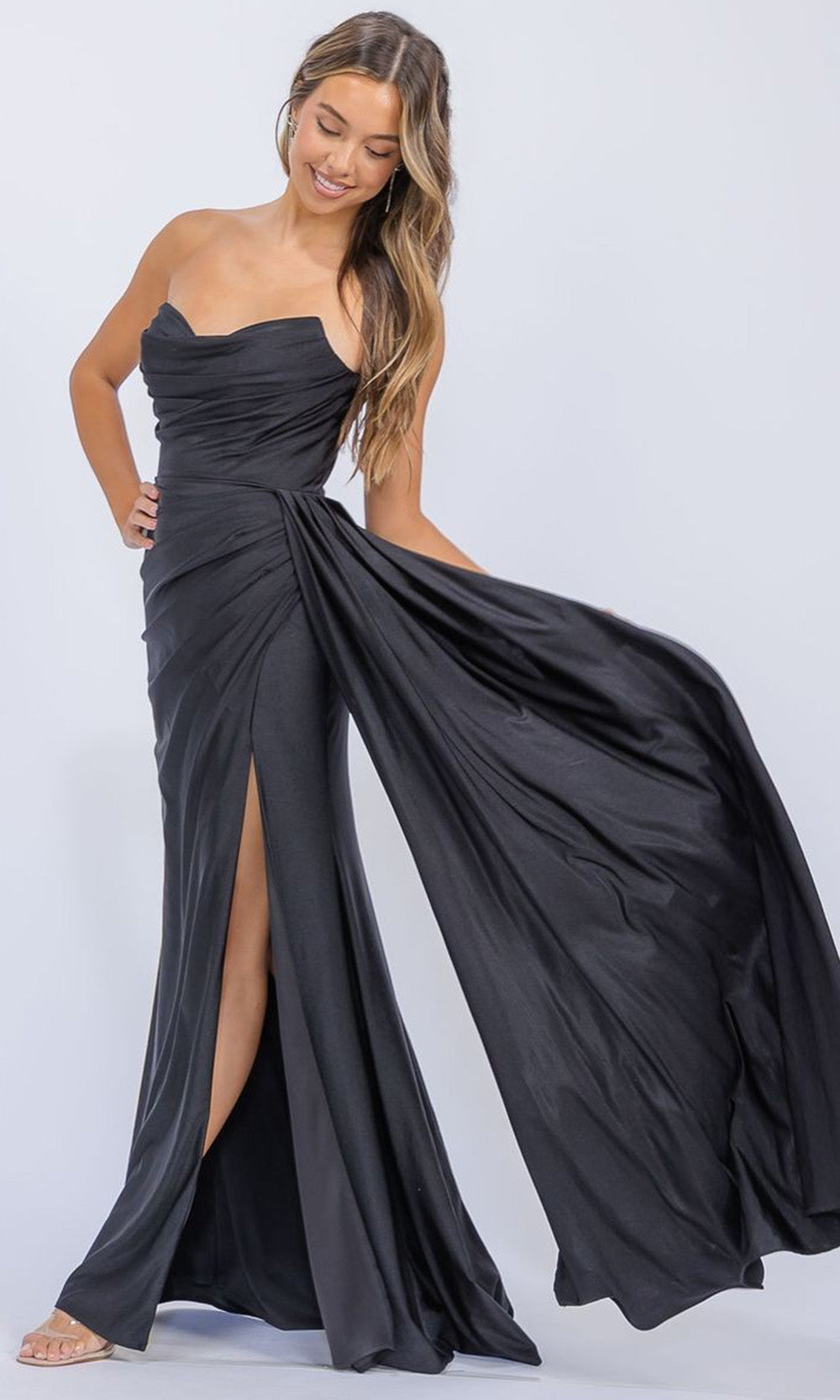 Eureka Fashion EK178 - Strapless Sheath Evening Dress with Slit Evening Dresses in Black  