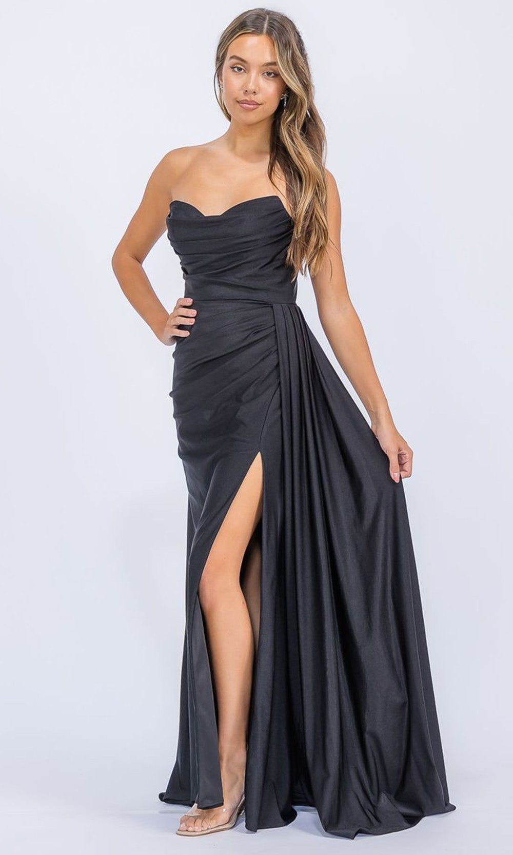 Eureka Fashion EK178 - Strapless Sheath Evening Dress with Slit Evening Dresses in Black  