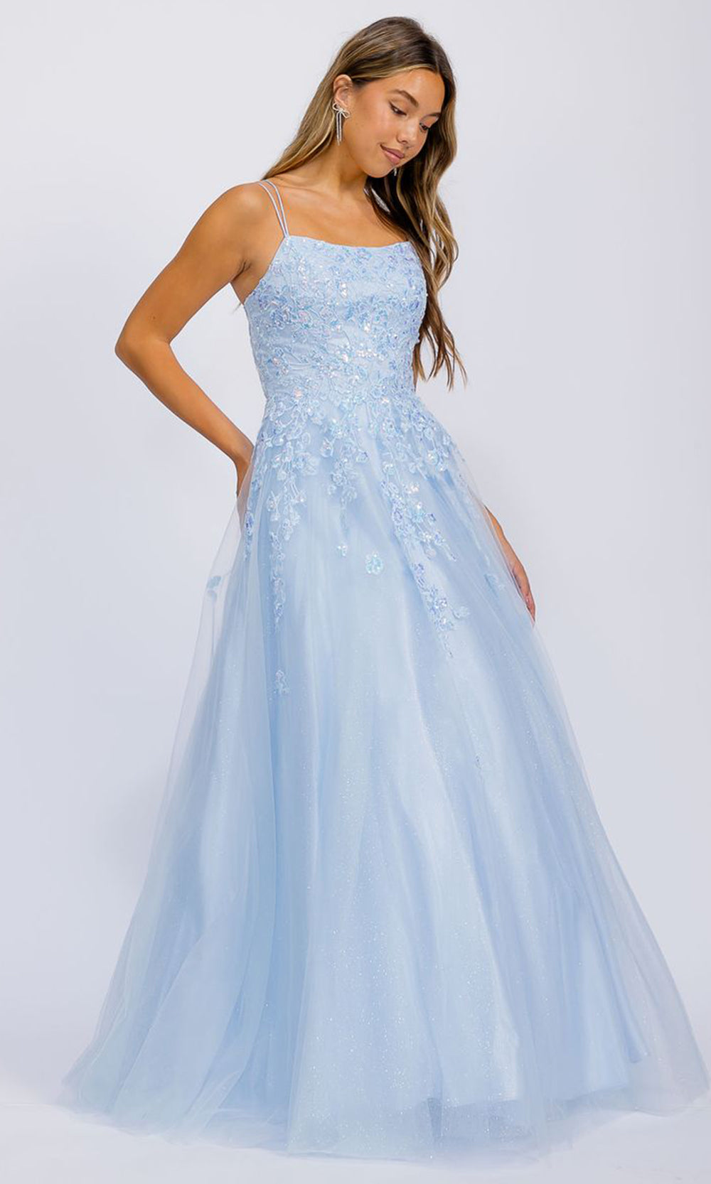 Eureka Fashion EK197 - Lace Applique A-Line Prom Gown with Double Straps Prom Dresses in Blue  