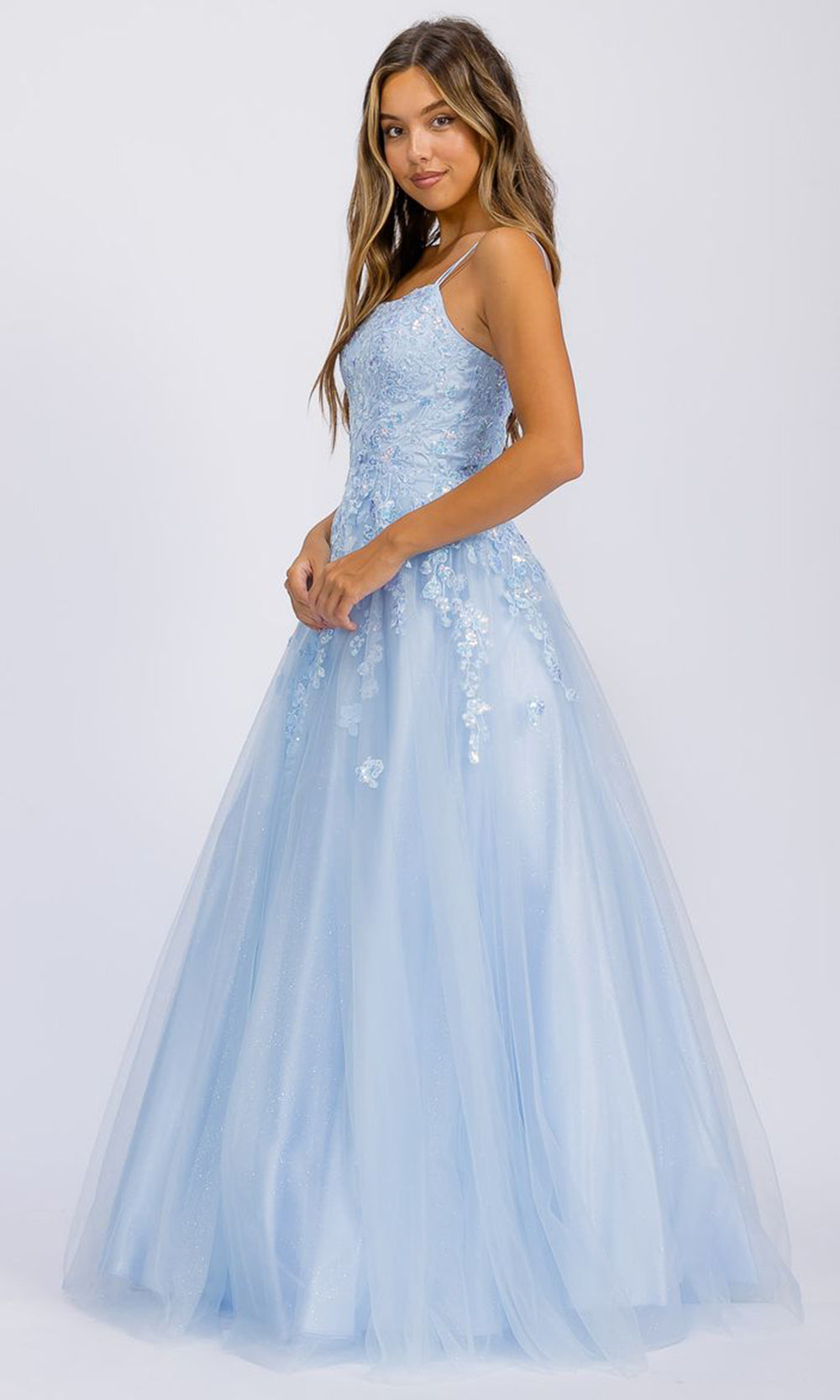 Eureka Fashion EK197 - Lace Applique A-Line Prom Gown with Double Straps Prom Dresses in Blue  