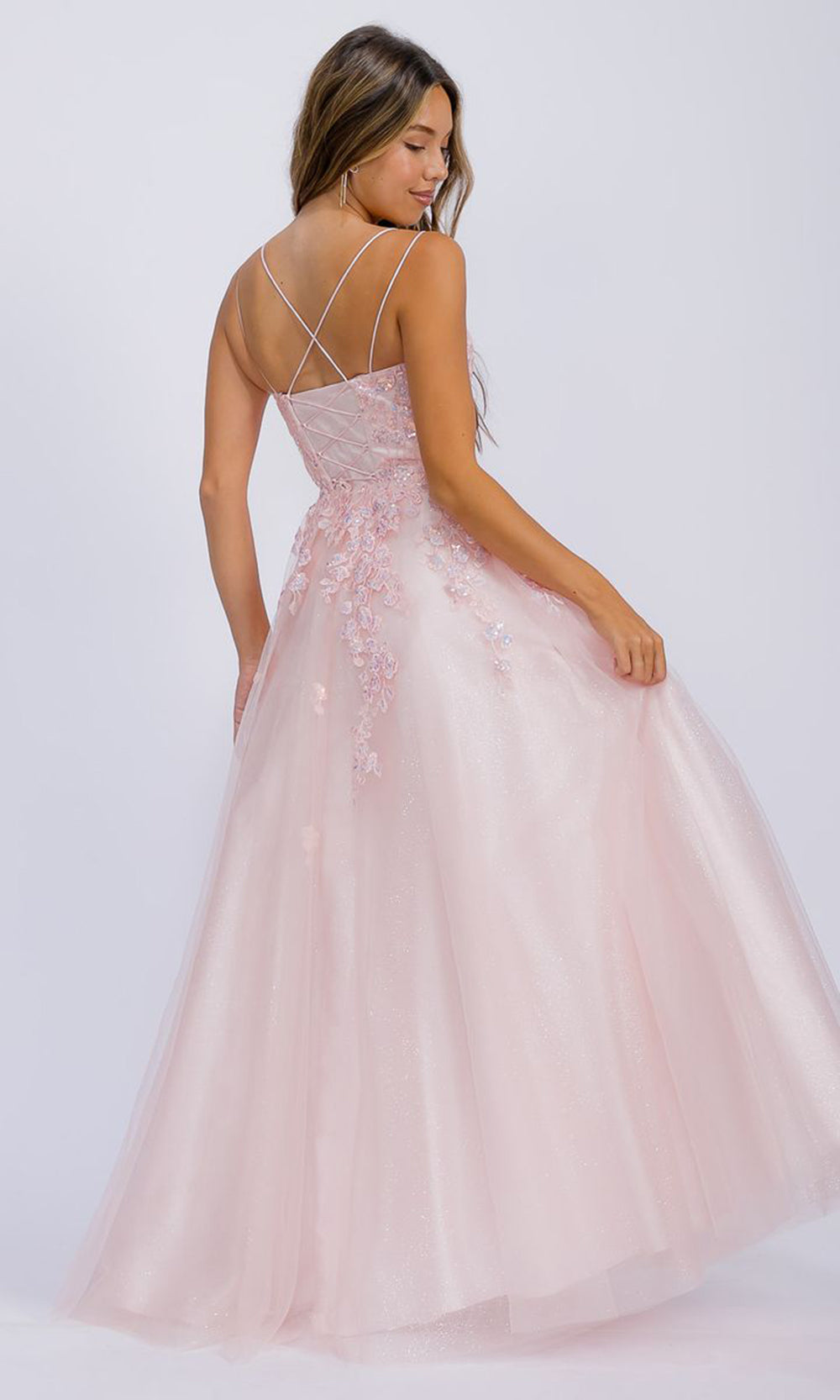 Eureka Fashion EK197 - Lace Applique A-Line Prom Gown with Double Straps Prom Dresses in Pink  