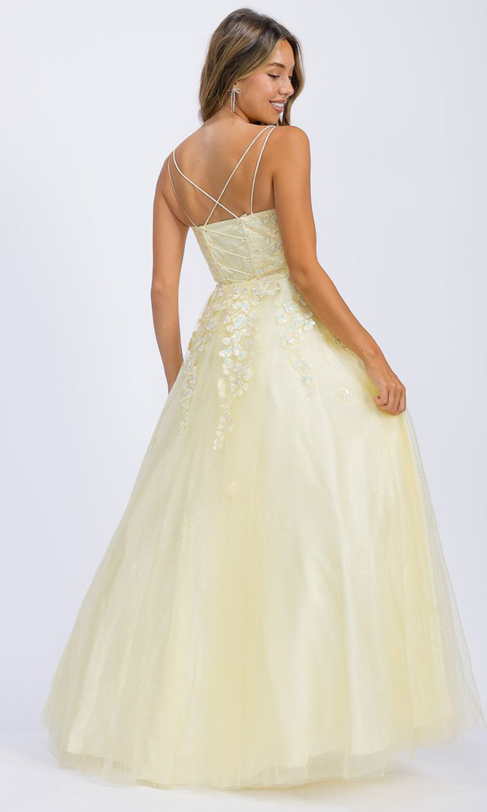 Eureka Fashion EK197 - Lace Applique A-Line Prom Gown with Double Straps Prom Dresses in Yellow  
