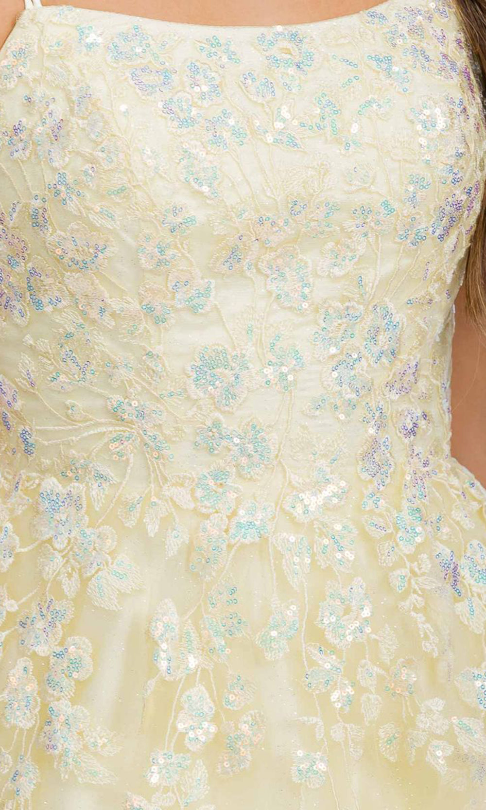 Eureka Fashion EK197 - Lace Applique A-Line Prom Gown with Double Straps Prom Dresses in Yellow  