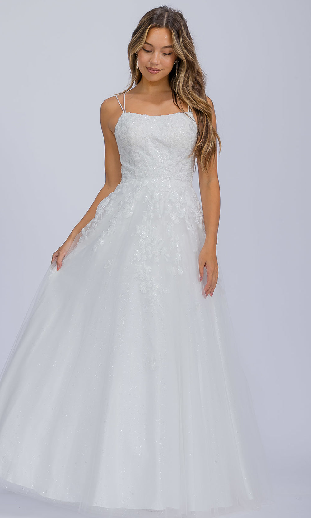 Eureka Fashion EK197 - Lace Applique A-Line Prom Gown with Double Straps Prom Dresses in White  