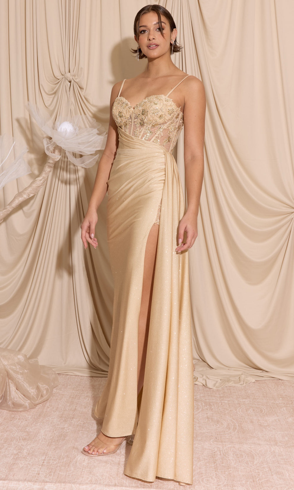 Eureka Fashion EK166 - Glitter Jersey Sleeveless Ruched Prom Gown Prom Dresses