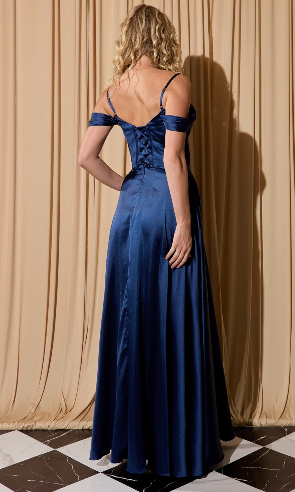 Eureka Fashion EK176 - Cowl Neck A-Line Prom Gown with Pockets Prom Dresses in Navy  