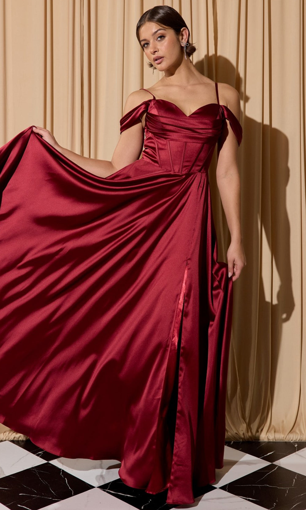 Eureka Fashion EK176 - Cowl Neck A-Line Prom Gown with Pockets Prom Dresses in Bugundy  