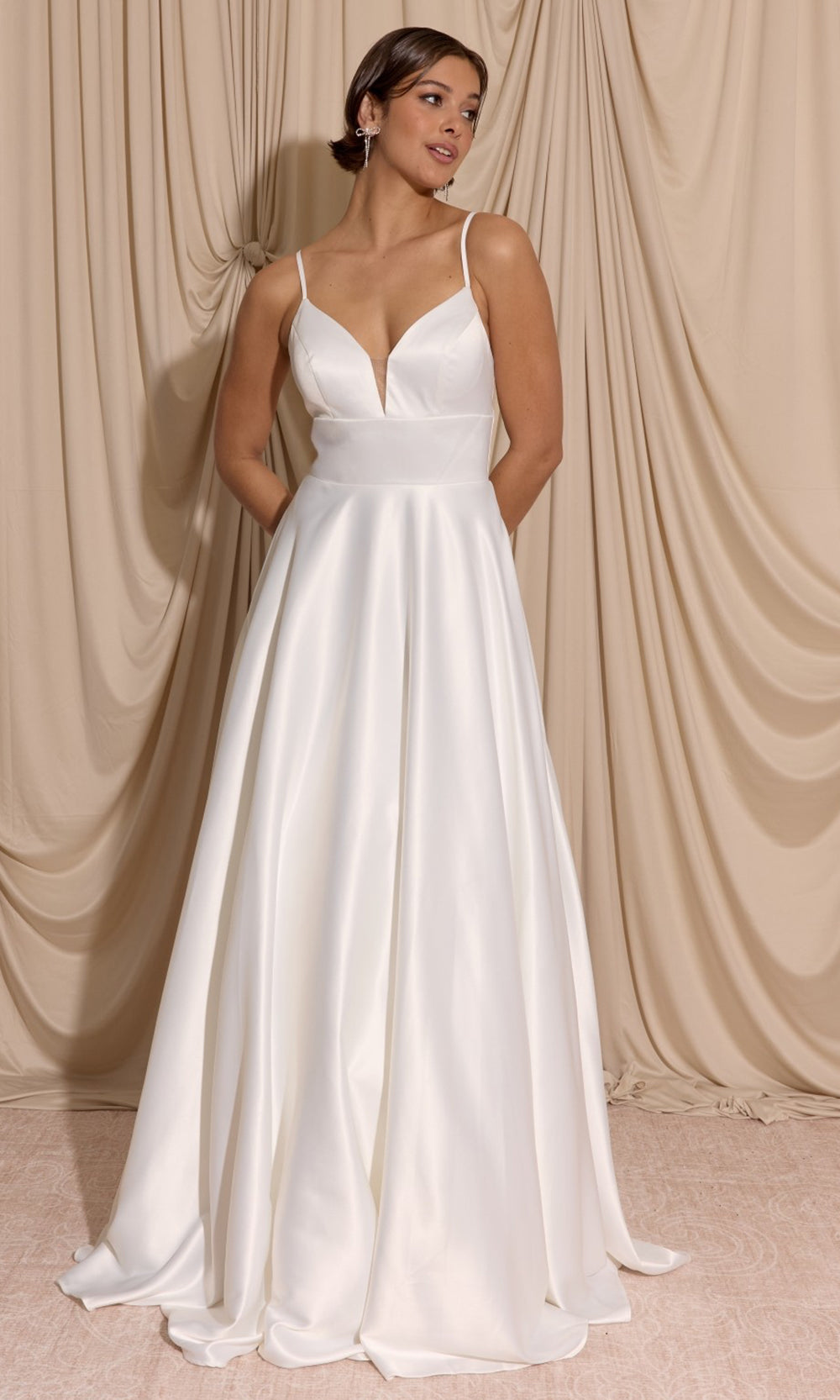 Eureka Fashion EK190 - Lace-Up Back A-Line Prom Gown with Pockets Prom Dresses in White  