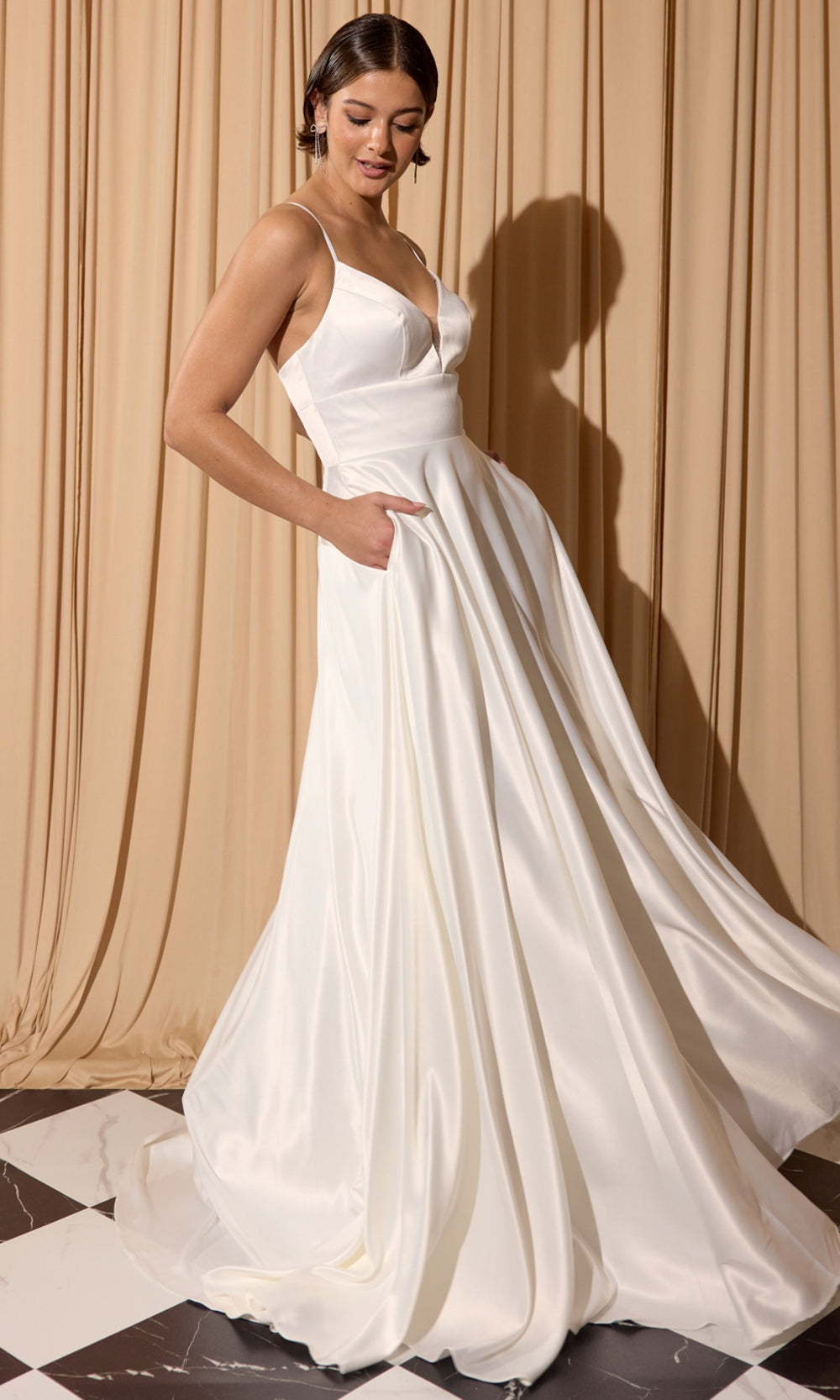 Eureka Fashion EK190 - Lace-Up Back A-Line Prom Gown with Pockets Prom Dresses in White  