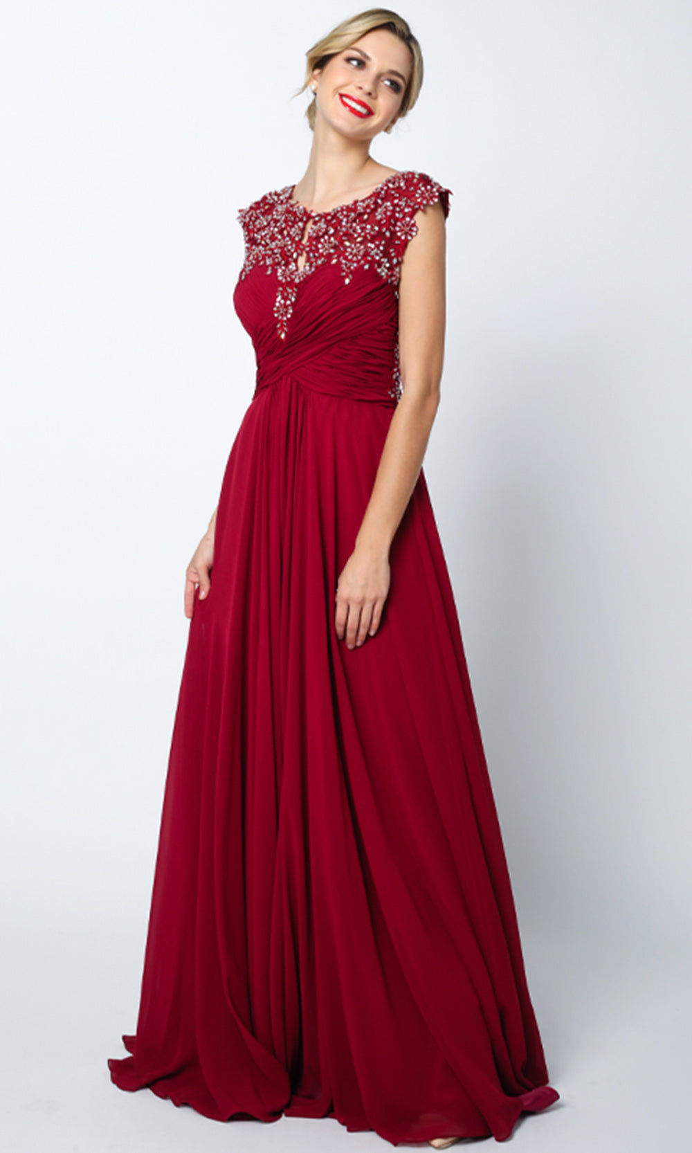 Juliet Dresses 585 - Ruched Bodice Jewel Neckline Gown Formal Gowns