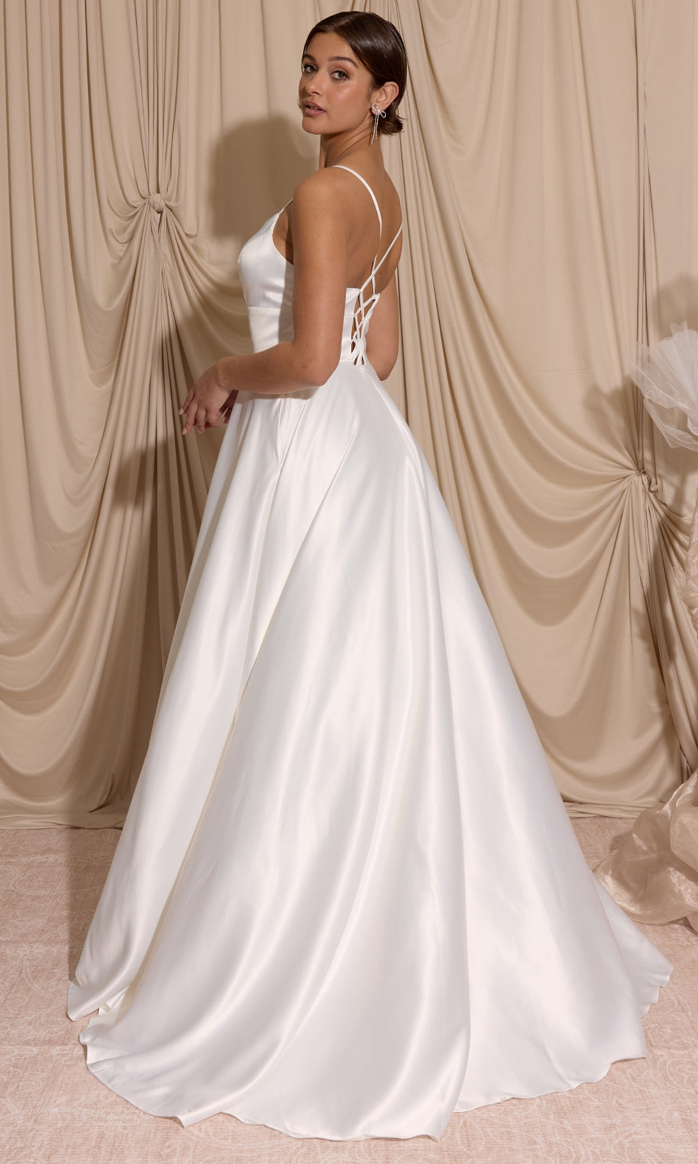 Eureka Fashion EK190 - Lace-Up Back A-Line Prom Gown with Pockets Prom Dresses in White  