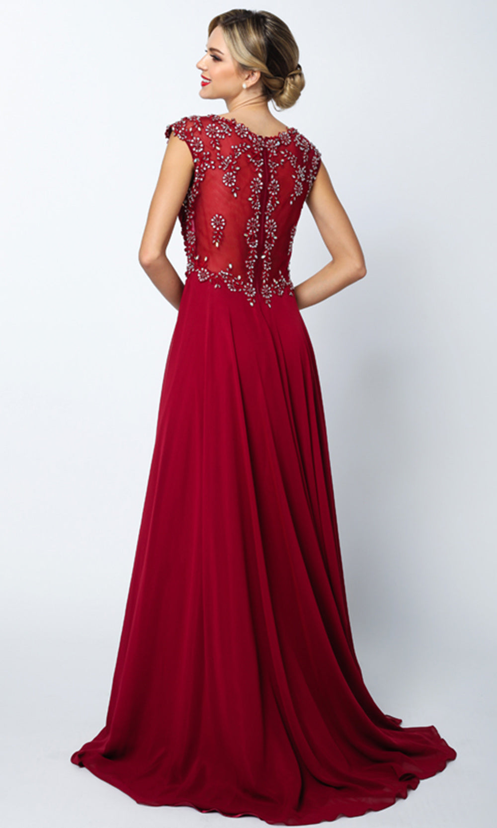 Juliet Dresses 585 - Ruched Bodice Jewel Neckline Gown Formal Gowns