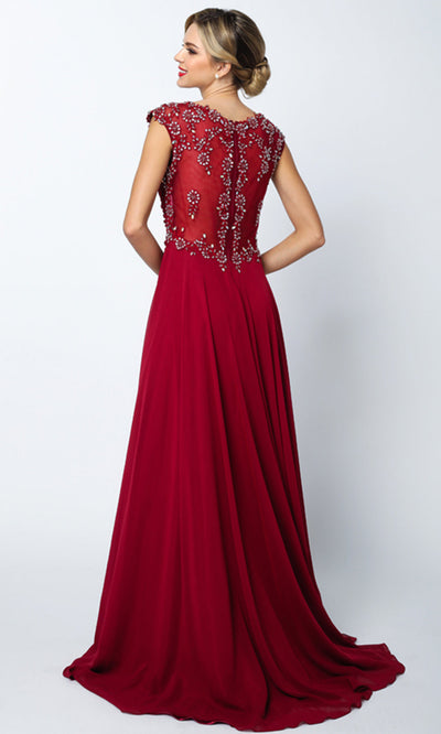 Juliet Dresses 585 - Ruched Bodice Jewel Neckline Gown Formal Gowns