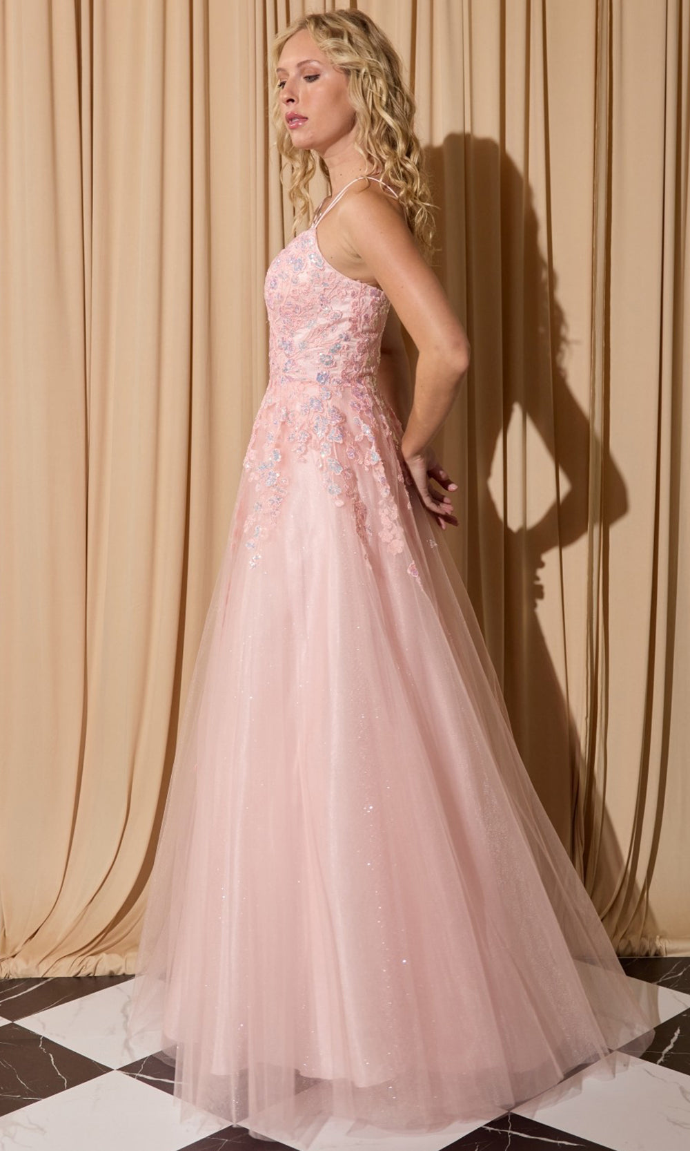 Eureka Fashion EK197 - Lace Applique A-Line Prom Gown with Double Straps Prom Dresses in Pink  