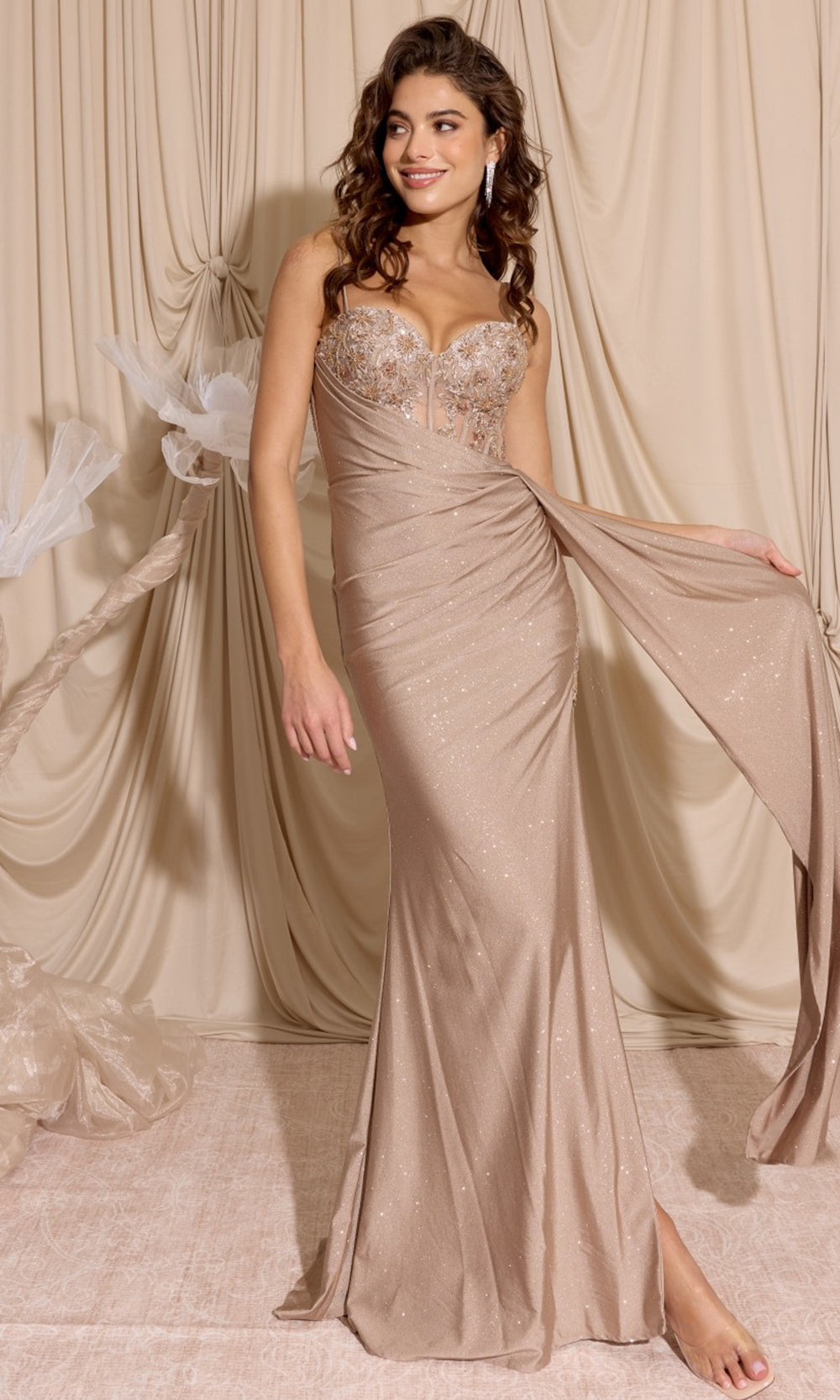 Eureka Fashion EK166 - Glitter Jersey Sleeveless Ruched Prom Gown Prom Dresses