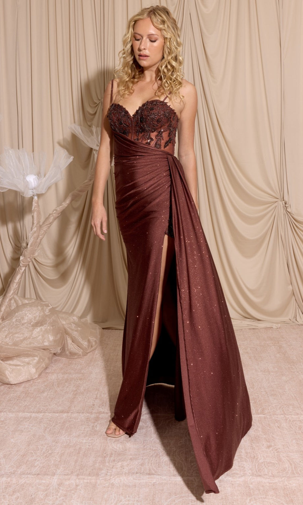 Eureka Fashion EK166 - Glitter Jersey Sleeveless Ruched Prom Gown Prom Dresses