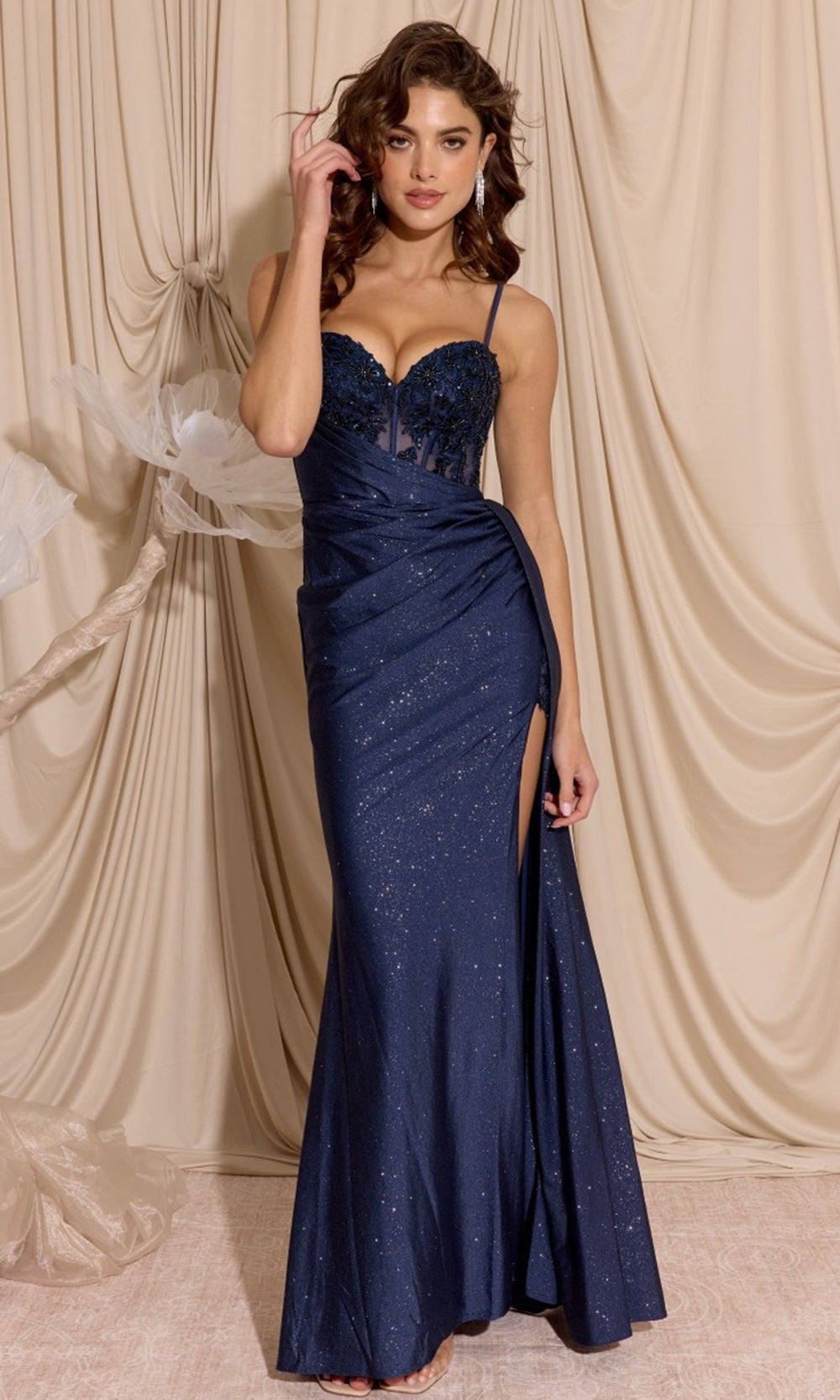 Eureka Fashion EK166 - Glitter Jersey Sleeveless Ruched Prom Gown Prom Dresses